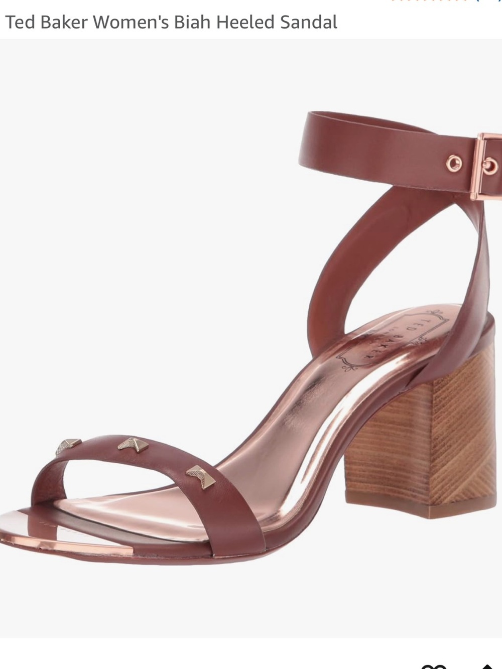 Ted Baker Brown Leather Block Heel Ankle-Strap Sandal